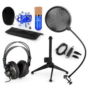 Auna CM001BG V2, set de microfon, microfon condensator cu pop filtru și adaptor USB, suport de microfon, culoare albastră imagine