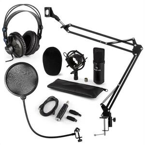 Auna CM001B, set microfon, casti V4, microfon cu condensator, brat pentru microfon, filtru POP, culoare neagra imagine