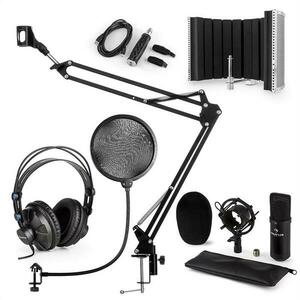 Auna CM001B, set microfon, casti V5, microfon cu condensator, panou, brat pentru microfon, filtru POP, culoare neagra imagine
