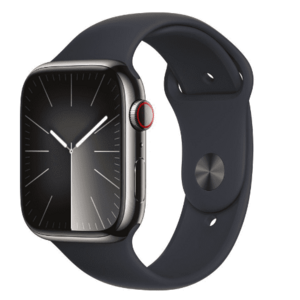 Smartwatch Apple Watch 9 GPS + Cellular, 45mm Graphite Stainless Steel Case, Midnight Sport Band - M/L imagine