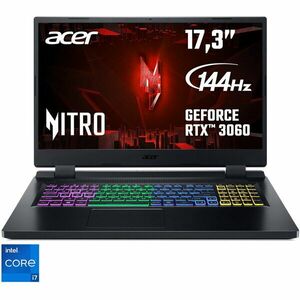 Laptop Gaming Acer Nitro 5 AN517-55 cu procesor Intel® Core™ i7-12700H pana la 4.70 GHz, 17.3 Full HD, IPS, 144Hz, 16GB, 1TB SSD, NVIDIA® GeForce RTX™ 3060 6GB GDDR6, No OS, Black imagine