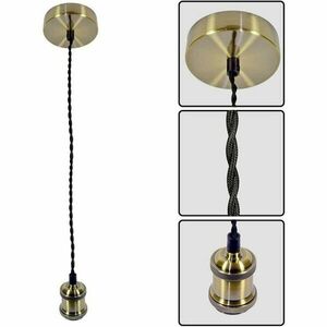 Pendul RETRO Antique Brass, E27, max. 60W, textil/Metal, IP20, Ø100mm, cablu dublu Negru 1m, bec neinclus imagine