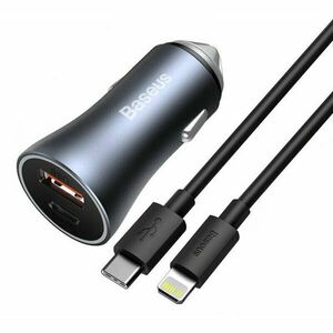 Incarcator Auto USB, Type-C, 40W + Cablu Lightning, Baseus (TZCCJD-B0G), Dark Gray imagine