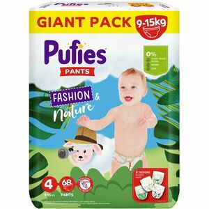 Scutece-chilotel Pufies Fashion&Nature, Marimea 4, 9-15 kg Maxi, 68 buc, Giant pack imagine