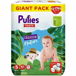Scutece-chilotel Pufies Fashion&Nature, Marimea 5 Junior, 12-17 kg, 62 buc, Giant pack imagine