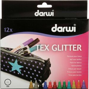 Darwi Tex Fabric Glitter Marker Set Mix 12 x 6 ml imagine