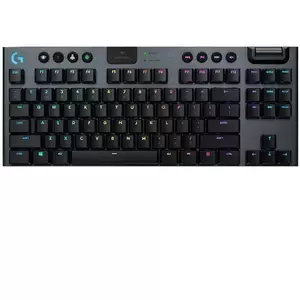Tastatura mecanica gaming Logitech G915 TKL, Ultraslim, Lightspeed Wireless 2.4GHz&Bluetooth, Lightsync RGB, Switch Liniar, Negru Carbon imagine