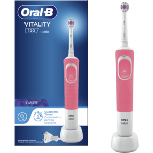 Periuta de dinti electrica Oral-B Vitality D100 3D White, 7600 Oscilatii/min, Curatare 2D, 1 program, 1 capat, Roz imagine