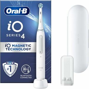 Periuta de dinti electrica Oral-B iO4 cu Tehnologie Magnetica si Micro-Vibratii, Senzor de presiune Smart, 4 moduri, 1 capat, Trusa de calatorie, Alb imagine