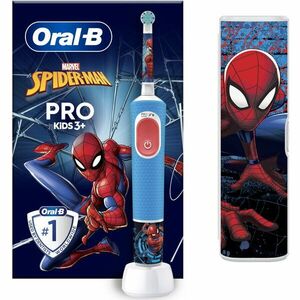 Periuta de dinti electrica Oral-B Pro Kids Spiderman pentru copii, , Curatare 2D, 2 programe, 1 capat, 4 autocolante, trusa de calatorie, Albastru imagine