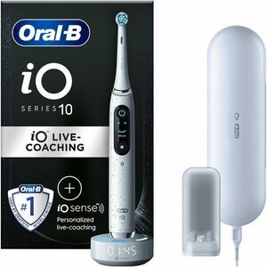Periuta de dinti electrica Oral-B iO10 cu incarcator iOSense, Tehnologie Magnetica si Micro-Vibratii, Inteligenta artificiala, Display led, Senzor de presiune Smart, 7 moduri, 1 capat, Suport rezerve, Trusa de calatorie cu incarcator, Alb imagine