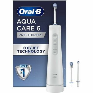 Irigator bucal portabil Oral-B AquaCare Pro Expert Series 6, Tehnologie Oxyjet, 3 intensitati, 2 fluxuri de apa, fara fir, Alb imagine