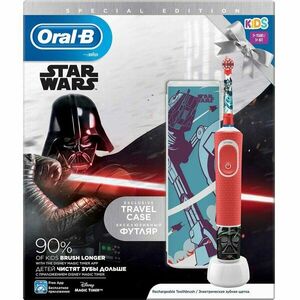 Periuta de dinti electrica Oral-B Vitality Star Wars pentru copii 7600 oscilatii/min, Curatare 2D, 2 programe, 1 capat, 4 stickere incluse, Trusa de calatorie, Rosu imagine