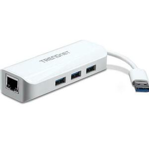 Placa de retea TRENDnet TU3-ETGH3, USB 3.0, Gigabit + USB Hub (Alb) imagine