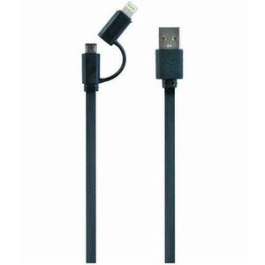 Cablu alimentare si date Gembird, 2 + 1, USB 2.0 (T) la Lightning (T) + Micro-USB 2.0 (T), 1m, Negru, CC-USB2-AMLM2-1M imagine