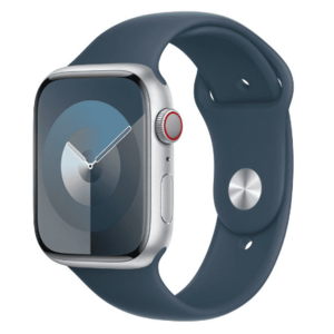 Smartwatch Apple Watch 9 GPS + Cellular, 45mm Silver Aluminium Case, Storm Blue Sport Band - S/M imagine