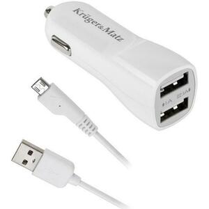 Incarcator Auto Kruger&Matz KM0018, 2x USB, 2.1A, cablu MicroUSB inclus (Alb) imagine