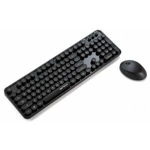 Kit tastatura si mouse Wireless Serioux Retro dark 9900BK, US layout, USB, 1600 DPI (Negru) imagine