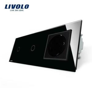 Intrerupator LIVOLO simplu+simplu cu touch si priza din sticla (Negru) imagine