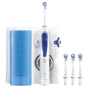 Irigator bucal Oral-B MD20 Oxyjet Healthjet-Center, 8800 miscari/minut, 4 capete (Alb/Albastru) imagine