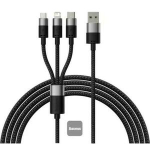 Cablu de date Baseus StarSpeed 3-in-1, Fast Charging, USB-C, Lightning, Micro USB, 3.5A, 1.2 metri (Negru) imagine