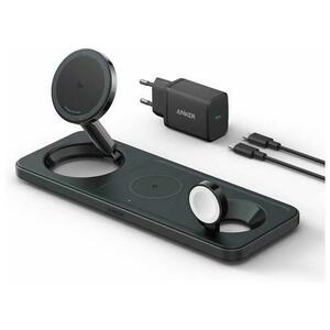 Incarcator wireless pliabil Anker MagGo 3in1 Stand, Qi2, pentru iPhone 15/14/13/12, AirPods, Apple Watch, cu incarcator si cablu USB-C inclus (Negru) imagine