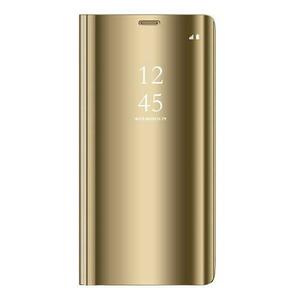 Husa Carte Clear View pentru Samsung Galaxy A42 5G, Functie Stand, Auriu imagine