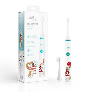 Periuta de dinti ETA ETA070690000 Sonetic Kids Toothbrush, 4 moduri, 2 capete incluse (Albastru/Alb) imagine