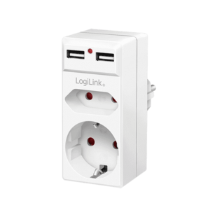 Adaptor priza LogiLink PA0276, 2x Prize, 2x USB-A 5 V, 2.1 A, 10.5 W, indicator LED, IP20 (Alb) imagine