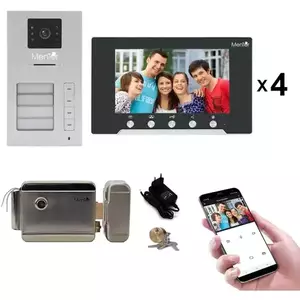 Kit Interfon Video 4 familii wireless WiFi IP65 2MP 7 inch Color 3in1 2 fire Mentor SYKT020 imagine