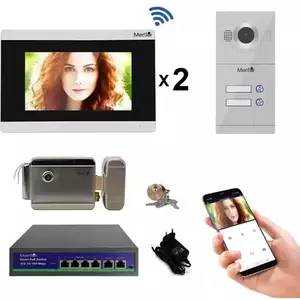 Kit Interfon Video 2 familii wireless WiFi IP65 1.3MP 7 inch Color 3in1 POE RJ45 Mentor SYKT029 imagine