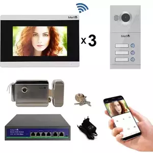 Kit Interfon Video 3 familii wireless WiFi IP65 1.3MP 7 inch Color 3in1 POE RJ45 Mentor SYKT030 imagine