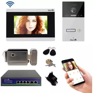 Kit Interfon Video 1 familie wireless WiFi IP65 1.3MP 7 inch Color 4in1 POE RJ45 Tag Mentor SYKT032 imagine