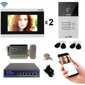 Kit Interfon Video 2 familii wireless WiFi IP65 1.3MP 7 inch Color 4in1 POE RJ45 Tag Mentor SYKT033 imagine