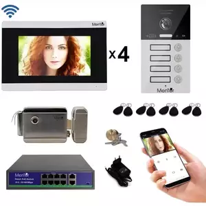 Kit Interfon Video 4 familii wireless WiFi IP65 1.3MP 7 inch Color 4in1 POE RJ45 Tag Mentor SYKT035 imagine
