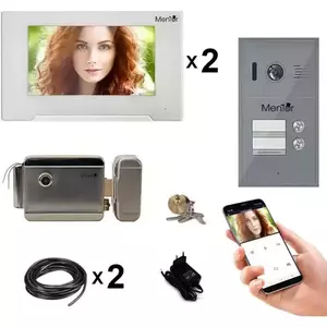 Kit Interfon Video 2 familii wireless WiFi IP65 2MP 7 inch Color 3in1 4 fire Mentor SYKT025 imagine