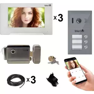 Kit Interfon Video 3 familii wireless WiFi IP65 2MP 7 inch Color 3in1 4 fire Mentor SYKT026 imagine