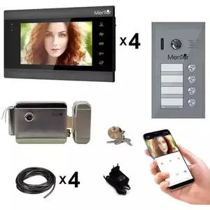 Kit Interfon Video 4 familii wireless WiFi IP65 2MP 7 inch Color 3in1 4 fire Mentor SYKT027 imagine