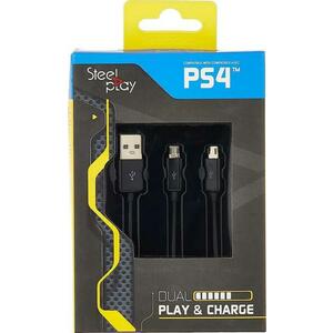 Cablu de incarcare Steel Play Dual Play & Charge, Permite incarcarea controlerelor in timpul jocului, Pentru PlayStation 4 imagine