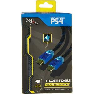 Cablu HDMI Steel Play, iluminare LED, 2m, 4K HDMI 2.0, High-Speed, Pentru PlayStation 3 si Playstation 4 (Negru/Albastru) imagine