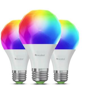 Pachet 3 becuri LED RGBCW inteligente Nanoleaf Essentials Smart, Bluetooth, Compatibil Matter, A60, E27, 9W (60W), Lumina alba si colorata 2700-6500 K imagine