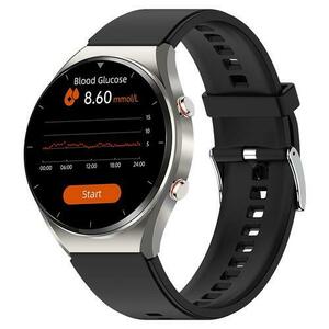 Smartwatch iSEN Watch E09, Ecran 1.32inch HD, Bratara neagra din TPU, Monitorizare glicemie, tensiune, temperatura, somn, EKG, HR, Oximetru (Argintiu) imagine