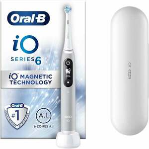 Periuta de dinti electrica Oral-B iO6 cu Tehnologie Magnetica si Micro-Vibratii, Inteligenta artificiala, Display led interactiv, Senzor de presiune Smart, Timer vizibil, 5 moduri, 1 capat, Trusa de calatorie, Gri imagine