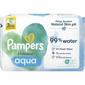 Servetele umede Pampers Harmonie Aqua, 0% plastic, 3 pachete x 48, 144 b imagine
