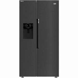 Side by side Beko GN162340XBRN, 571 l, Clasa E, NeoFrost Dual Cooling, HarvestFresh, Ice fall, Water dispenser, Compresor inverter, Display touch control, H 179 cm, Inox imagine