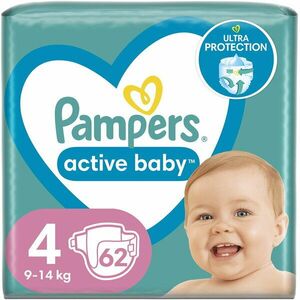 Scutece Pampers Active Baby Jumbo Pack, Marimea 4, 9 -14 kg, 62 buc imagine