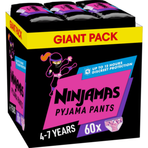 Scutece-chilotel pentru noapte Ninjamas pentru fetite, 4-7 ani, 17-30 kg, 60 buc imagine
