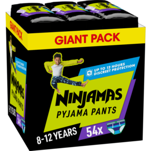 Scutece-chilotel pentru noapte Ninjamas pentru baietei, 8-12 ani, 27-43 kg, 54 buc imagine