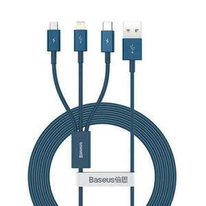 Cablu de date Baseus Superior 3 in 1, USB - USB Type-C/Lightning/MicroUSB, 3.5A, 1.5m, Albastru imagine