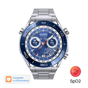Smartwatch Huawei Watch Ultimate Voyage Blue, Bratara metalica (Argintiu) imagine